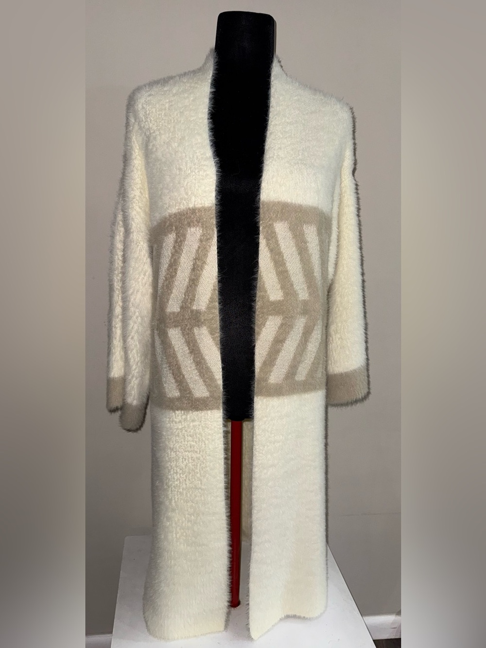 Anthropologie Merzouga Cream Cozy Fuzzy Geometric Kimono Duster Cardigan L XL